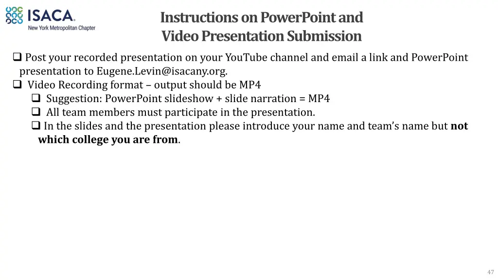 instructions on powerpoint and video presentation