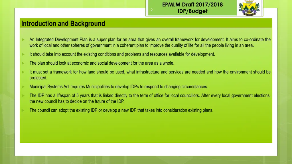 epmlm draft 2017 2018 idp budget