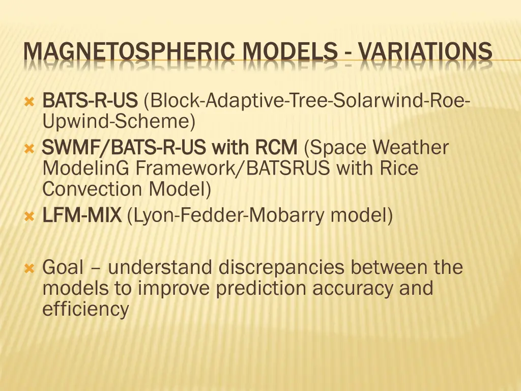 magnetospheric models variations