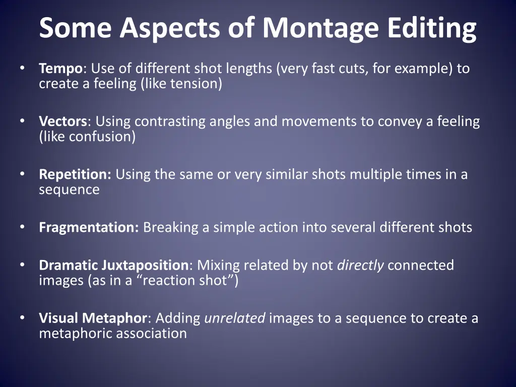 some aspects of montage editing