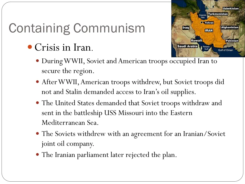 containing communism crisis in iran during wwii