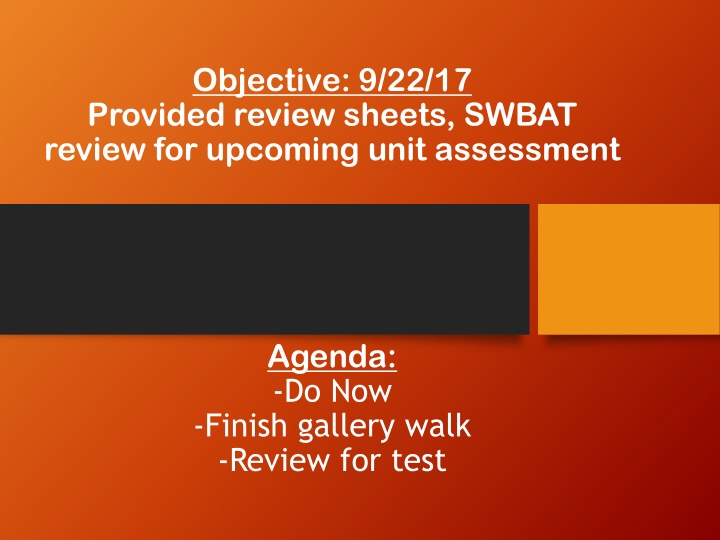 objective 9 22 17 provided review sheets swbat