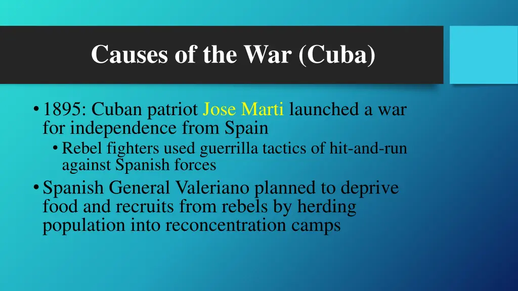 causes of the war cuba 1