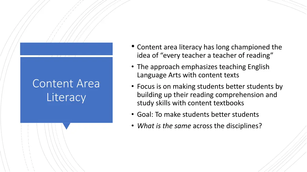 content area literacy has long championed