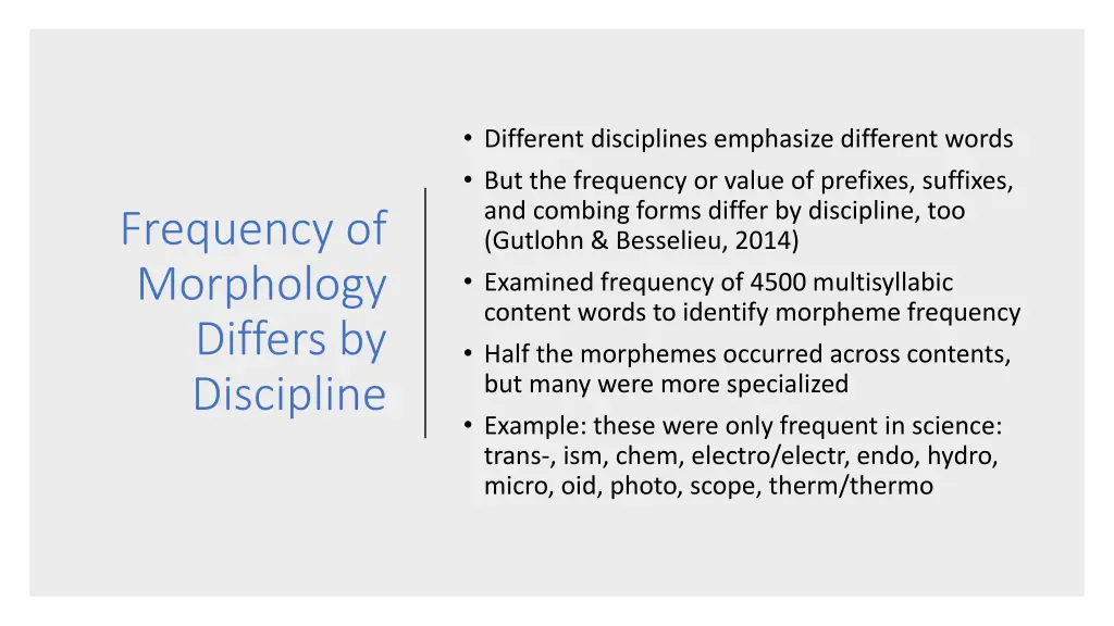 different disciplines emphasize different words