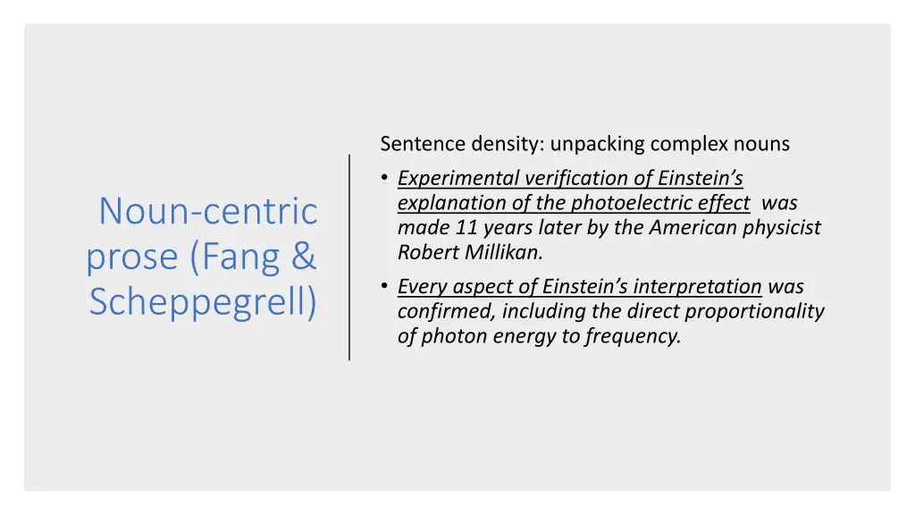 sentence density unpacking complex nouns