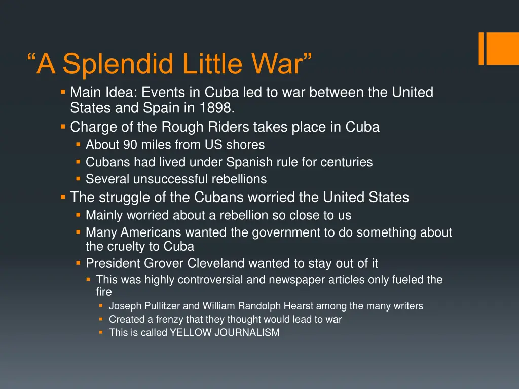 a splendid little war main idea events in cuba