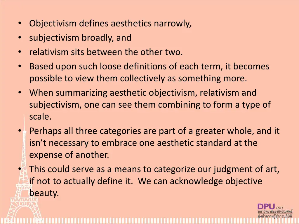 objectivism defines aesthetics narrowly