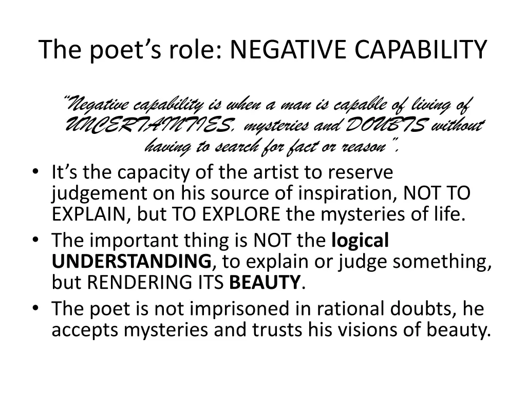 the poet s role negative capability