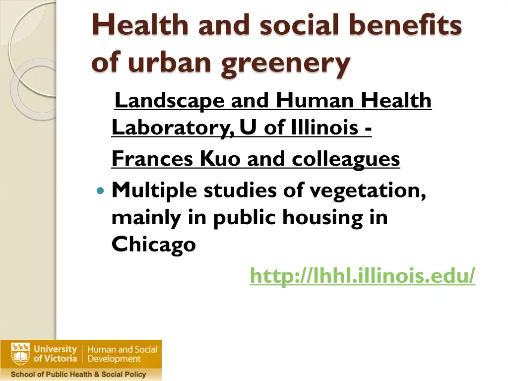 health and social benefits of urban greenery