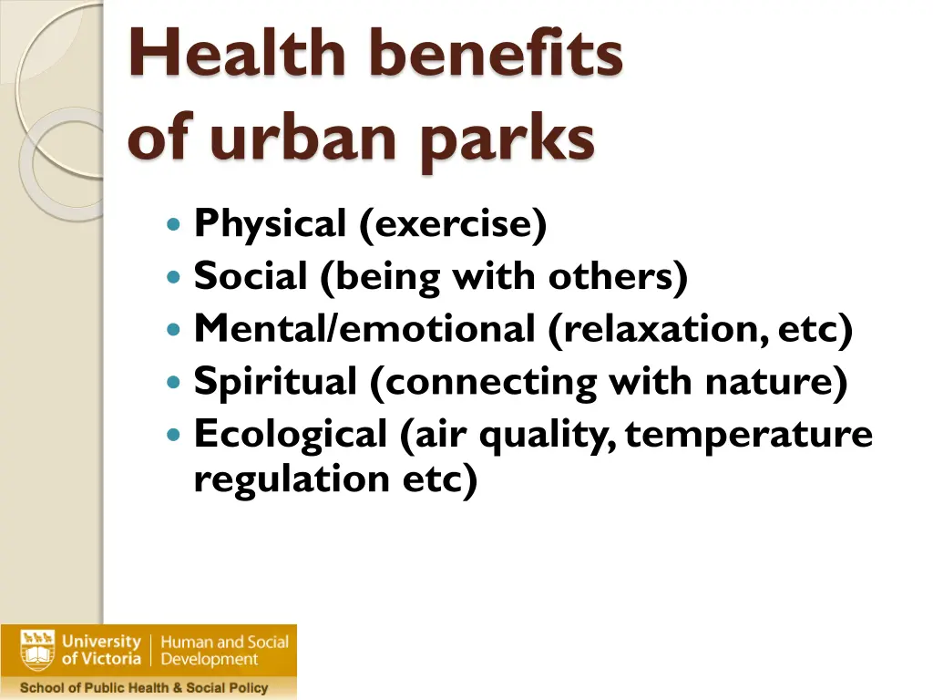 health benefits of urban parks