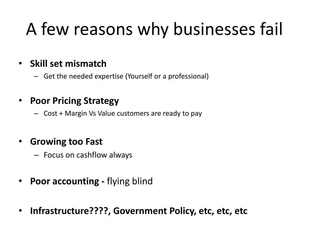 a few reasons why businesses fail 1