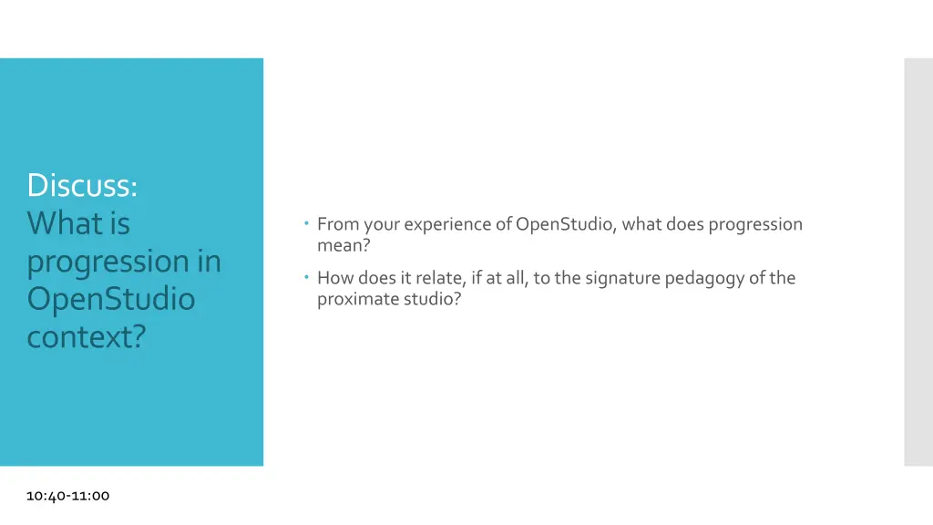 discuss what is progression in openstudio context