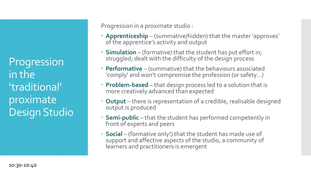 progression in a proximate studio apprenticeship