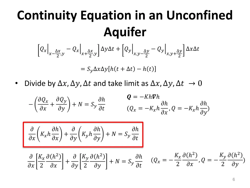 continuity equation in an unconfined aquifer 1