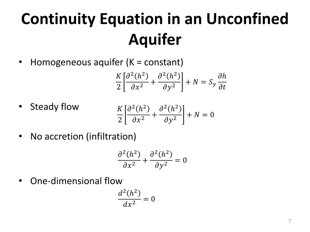 continuity equation in an unconfined aquifer 2