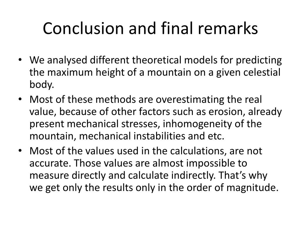 conclusion and final remarks