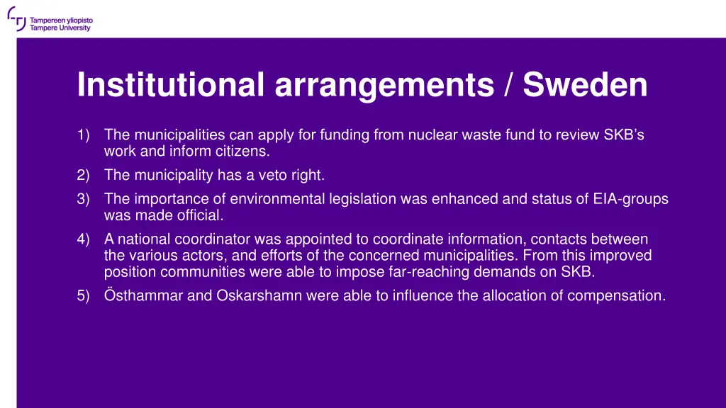 institutional arrangements sweden