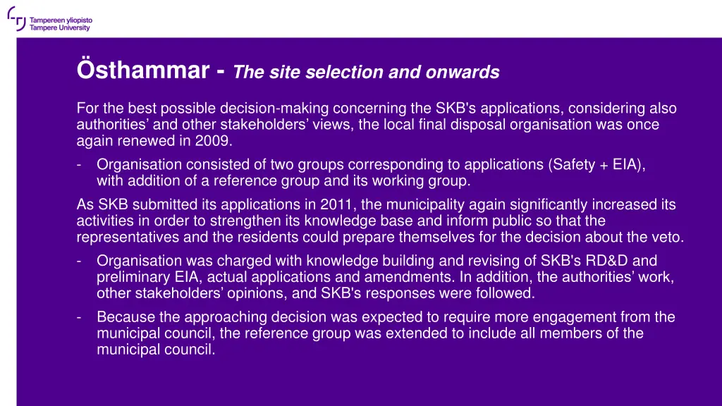 sthammar the site selection and onwards