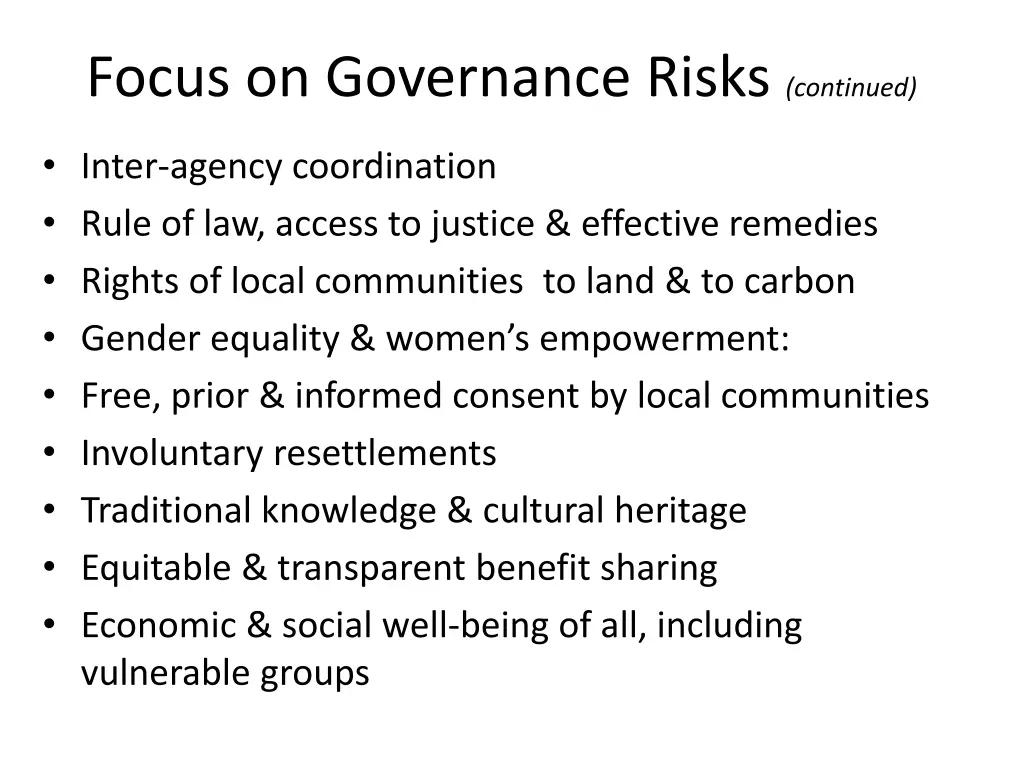 focus on governance risks continued 1