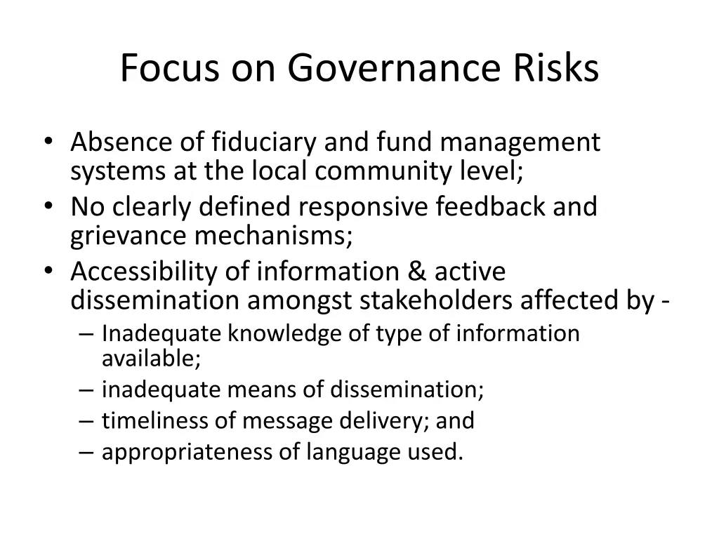 focus on governance risks