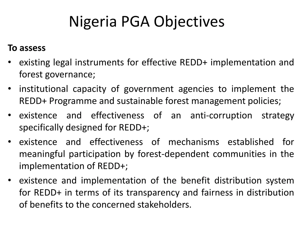 nigeria pga objectives