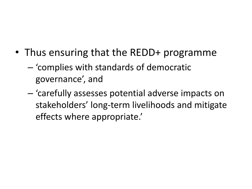 thus ensuring that the redd programme complies