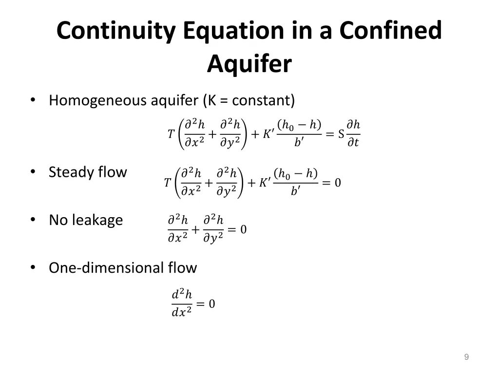 continuity equation in a confined aquifer 1