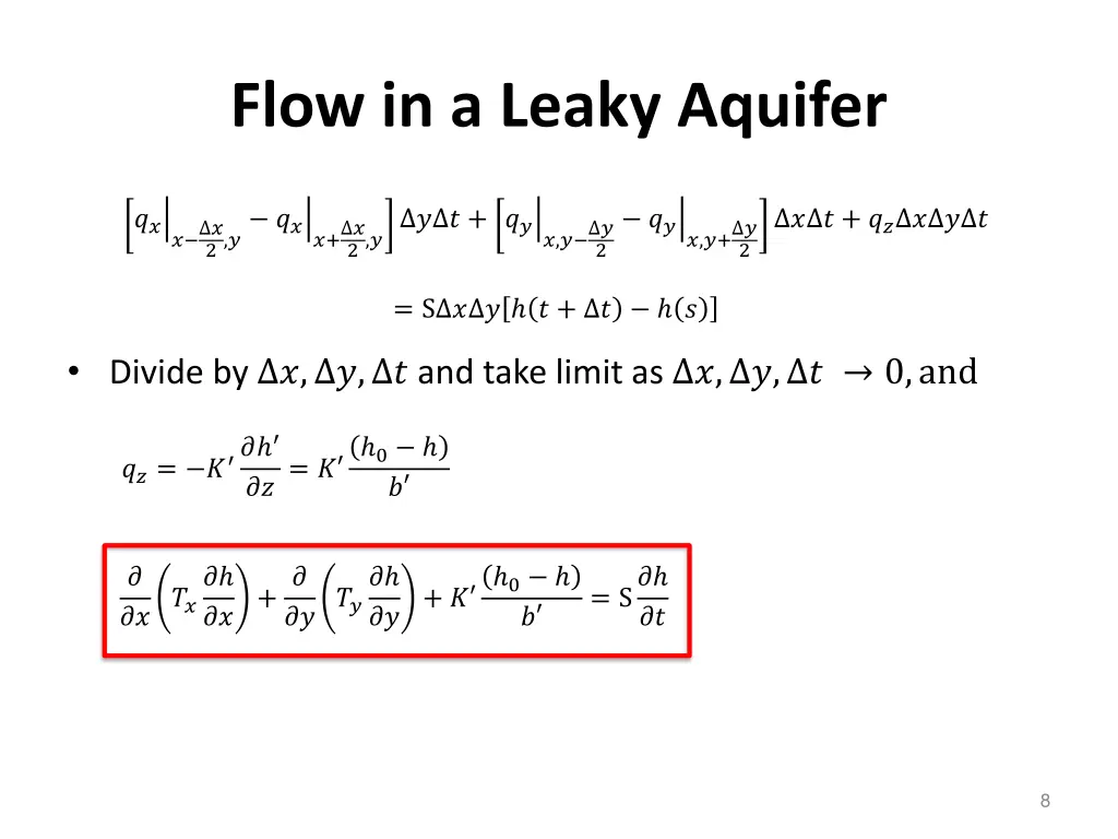 flow in a leaky aquifer 1