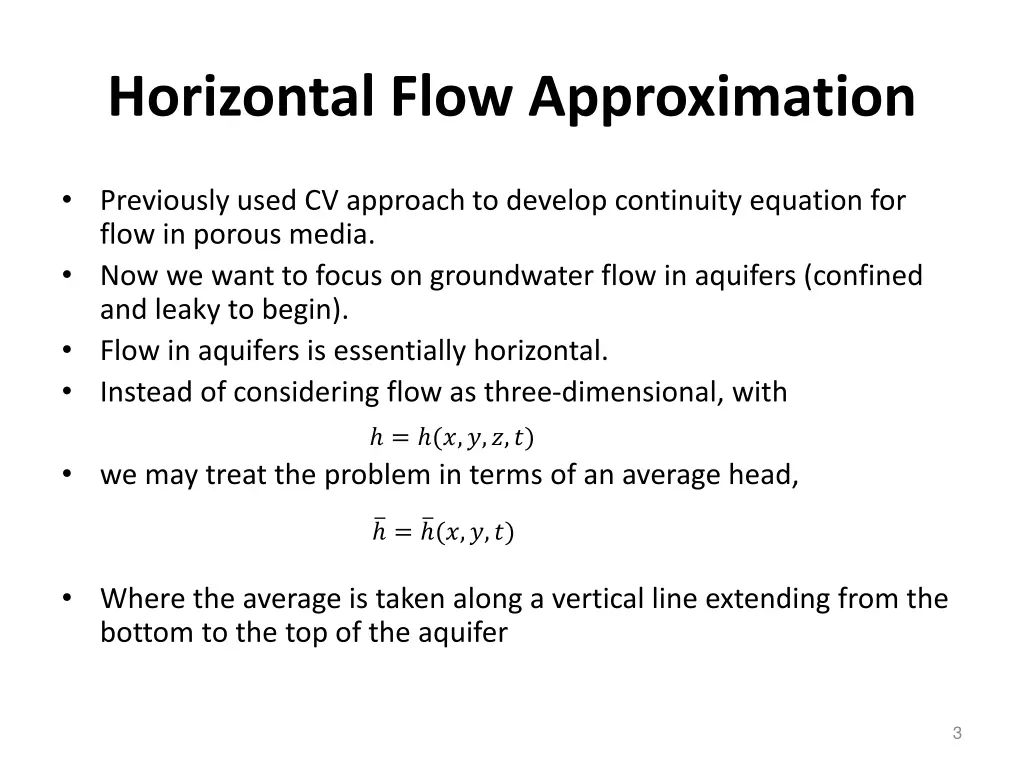 horizontal flow approximation