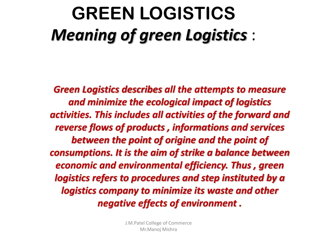 green logistics meaning of green logistics