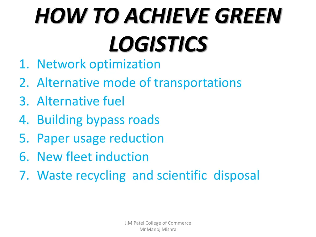 how to achieve green logistics 1 network