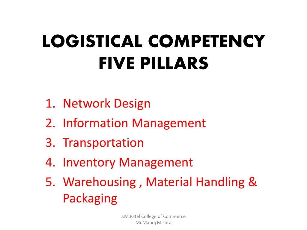 logistical competency five pillars