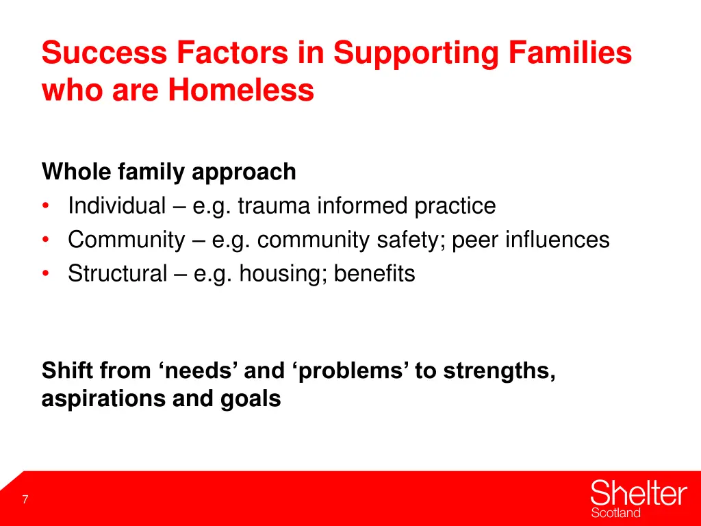 success factors in supporting families