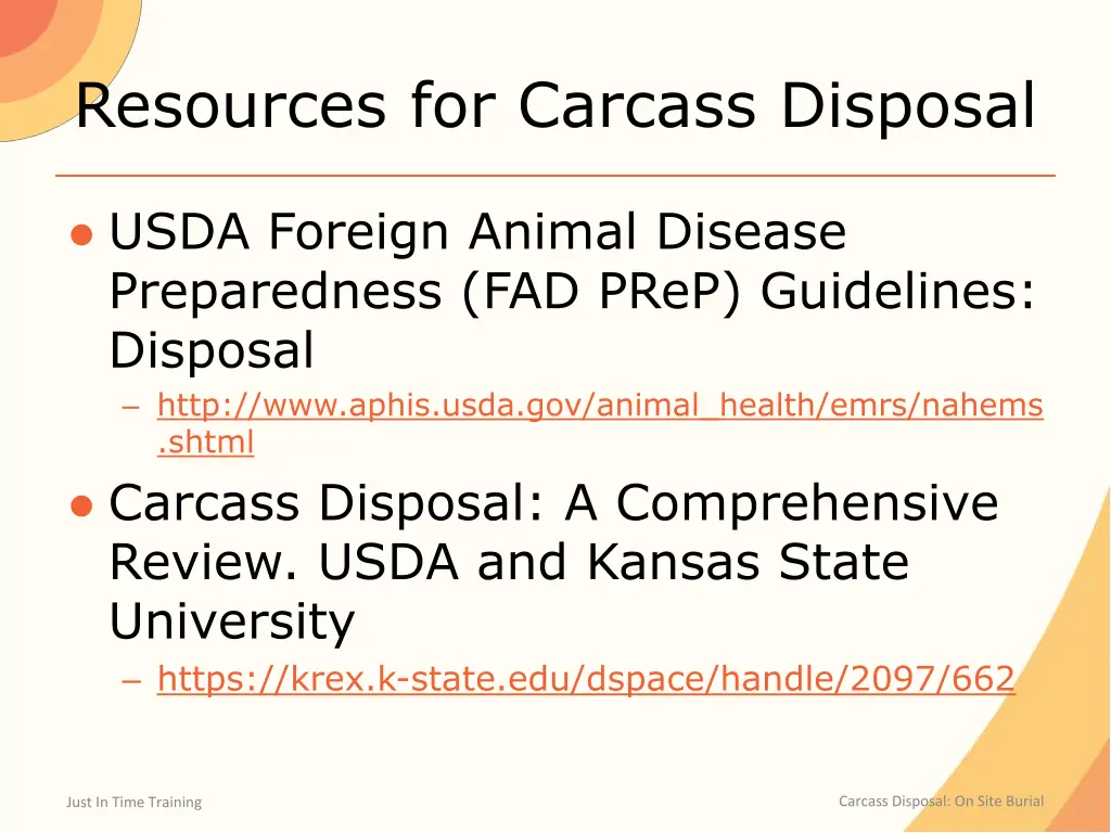 resources for carcass disposal