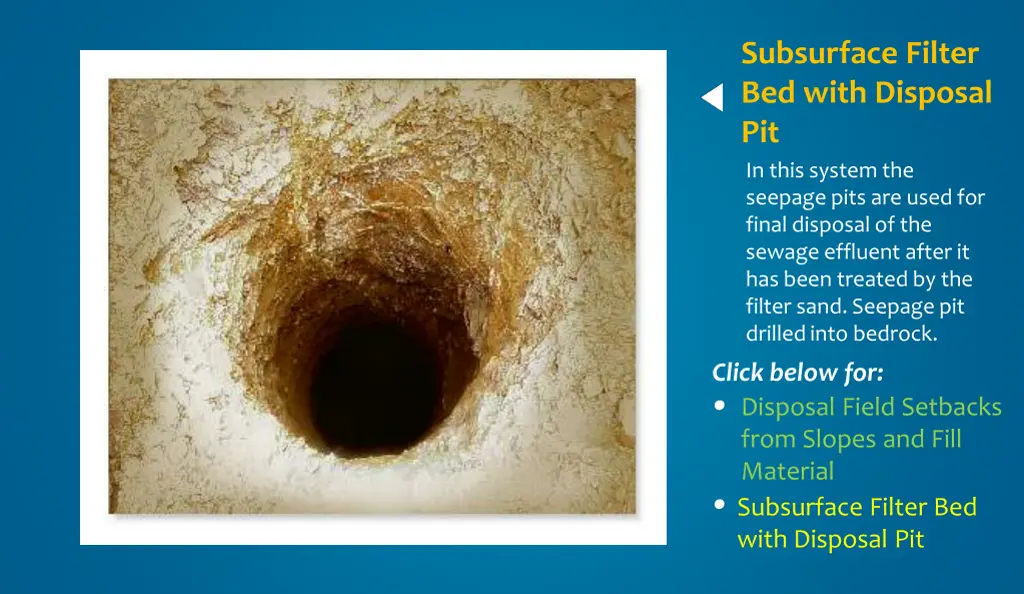 subsurface filter bed with disposal pit