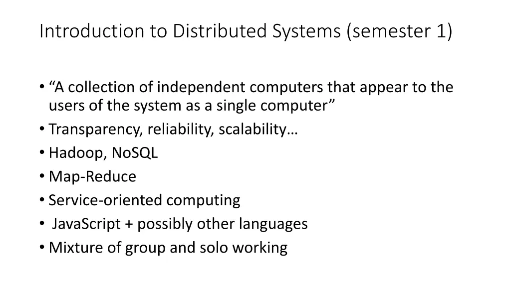 introduction to distributed systems semester 1