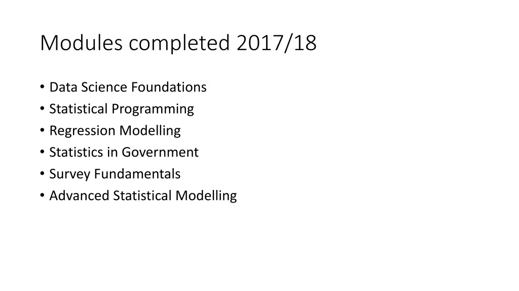 modules completed 2017 18