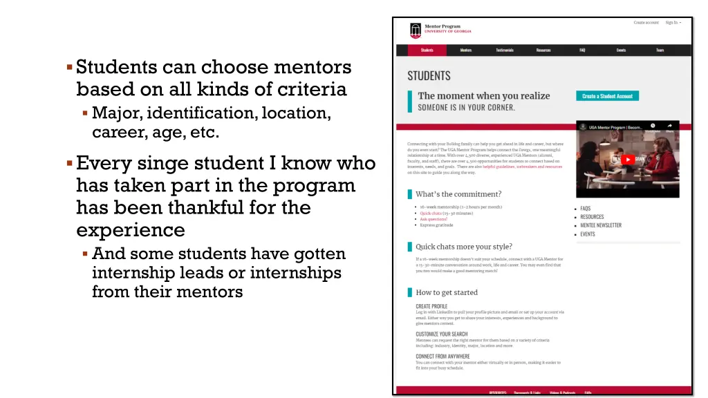 students can choose mentors based on all kinds