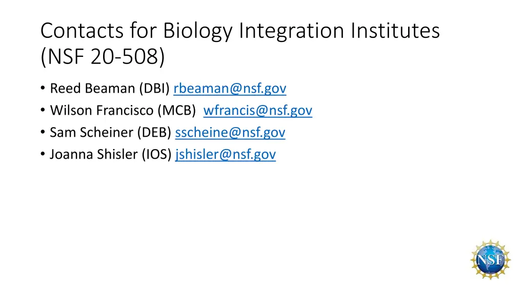 contacts for biology integration institutes