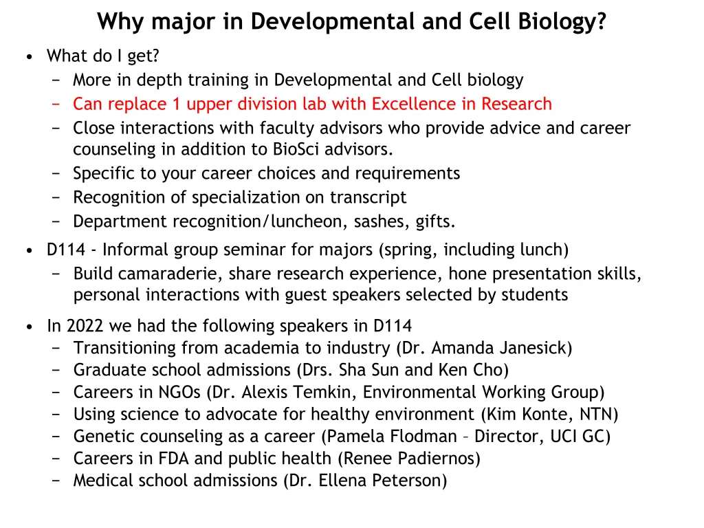 why major in developmental and cell biology