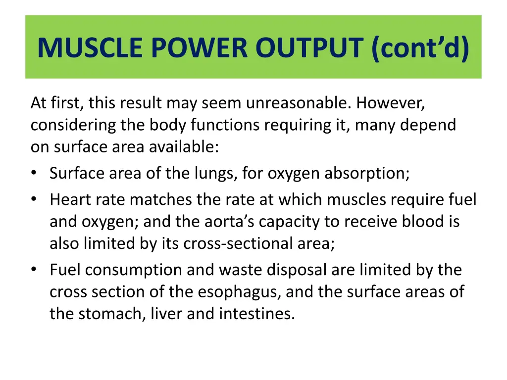 muscle power output cont d