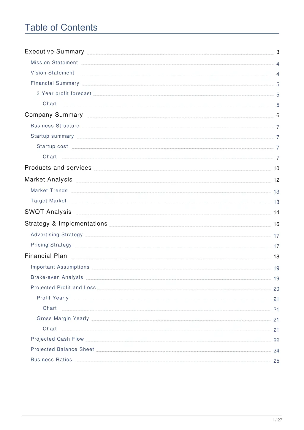 table of contents