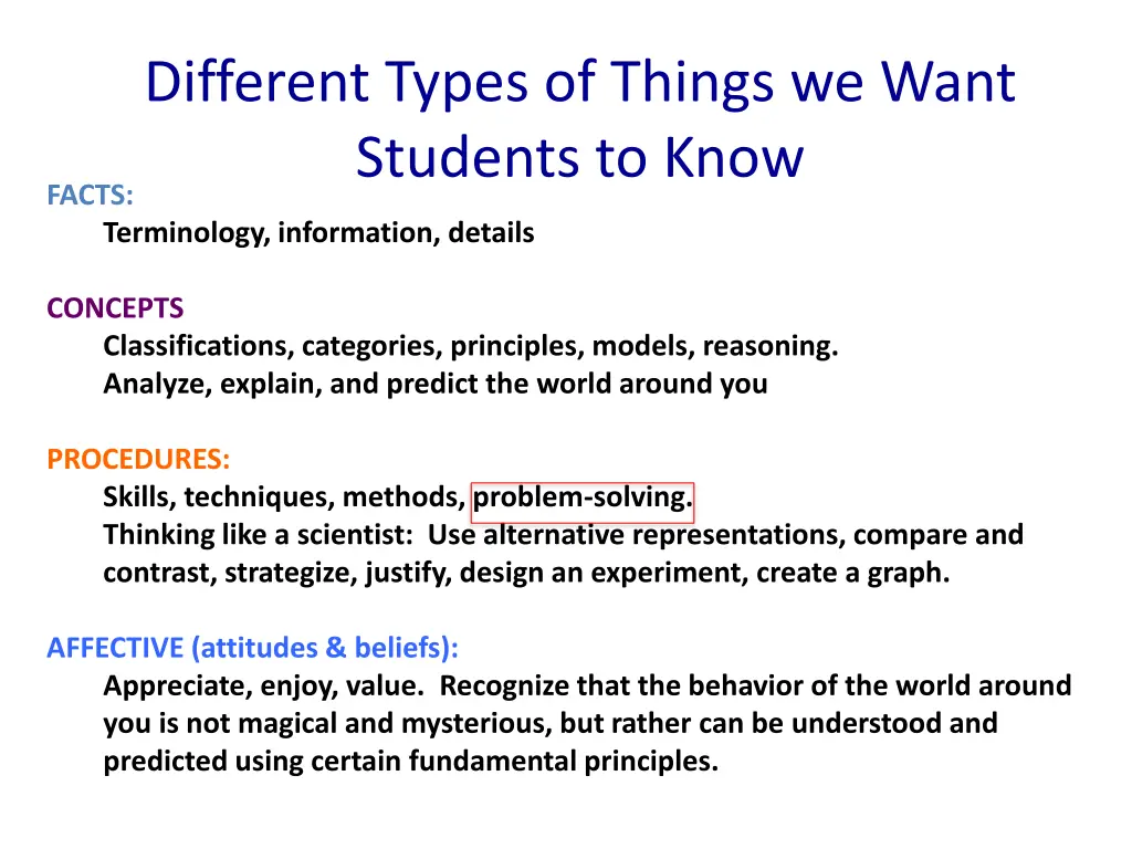 different types of things we want students