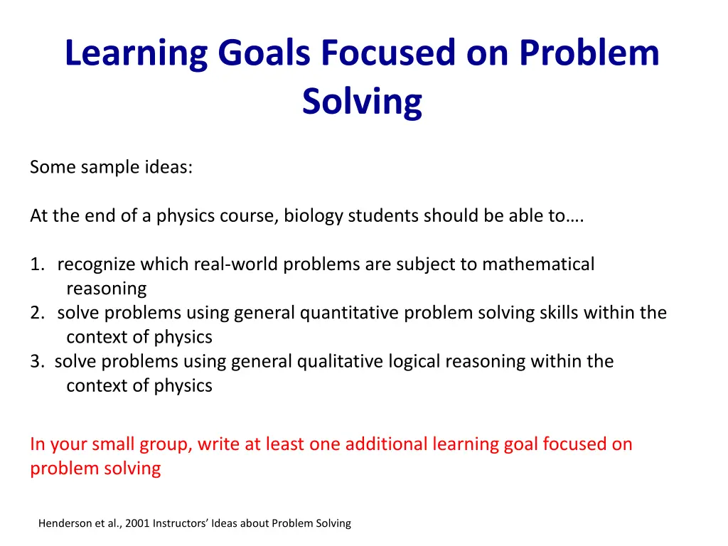 learning goals focused on problem solving