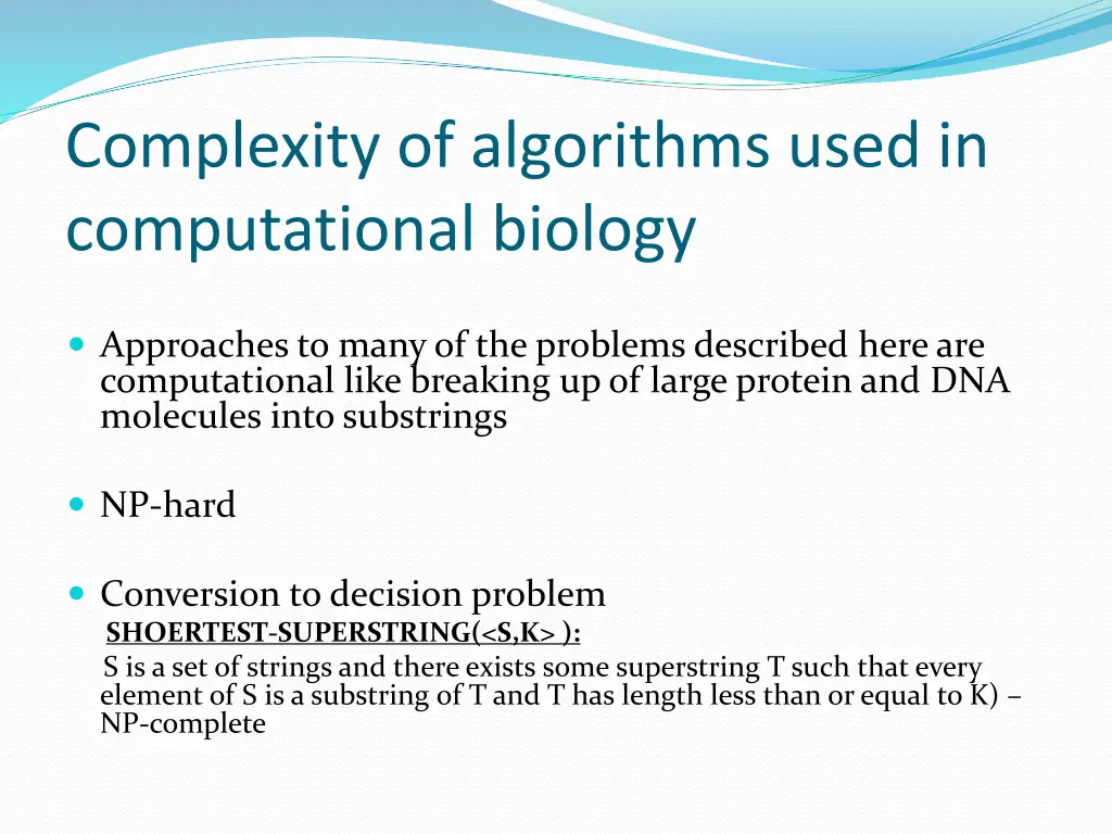 complexity of algorithms used in computational