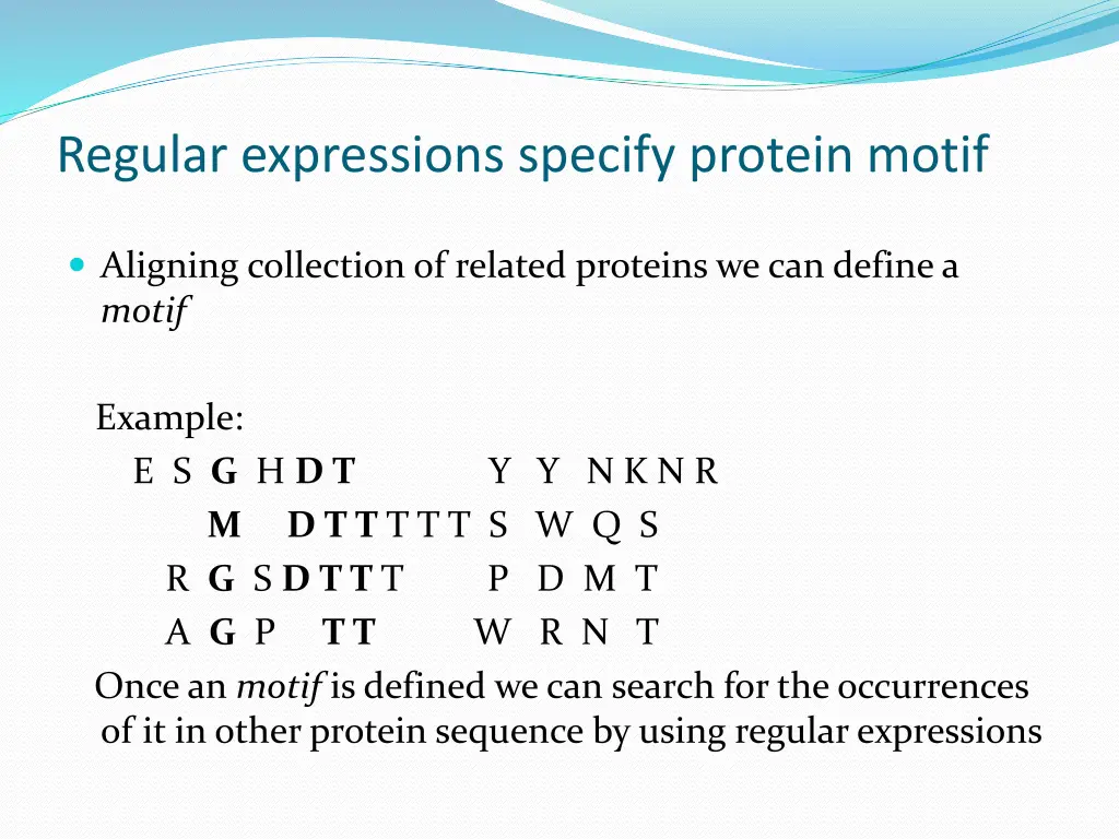 regular expressions specify protein motif