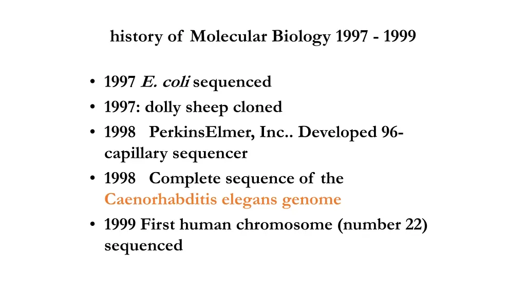 history of molecular biology 1997 1999