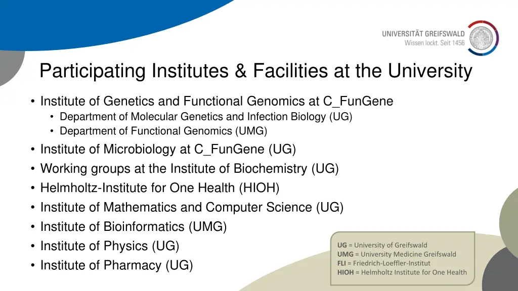 participating institutes facilities