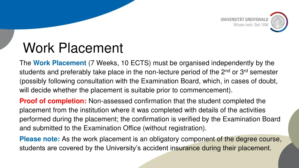 work placement the work placement 7 weeks 10 ects